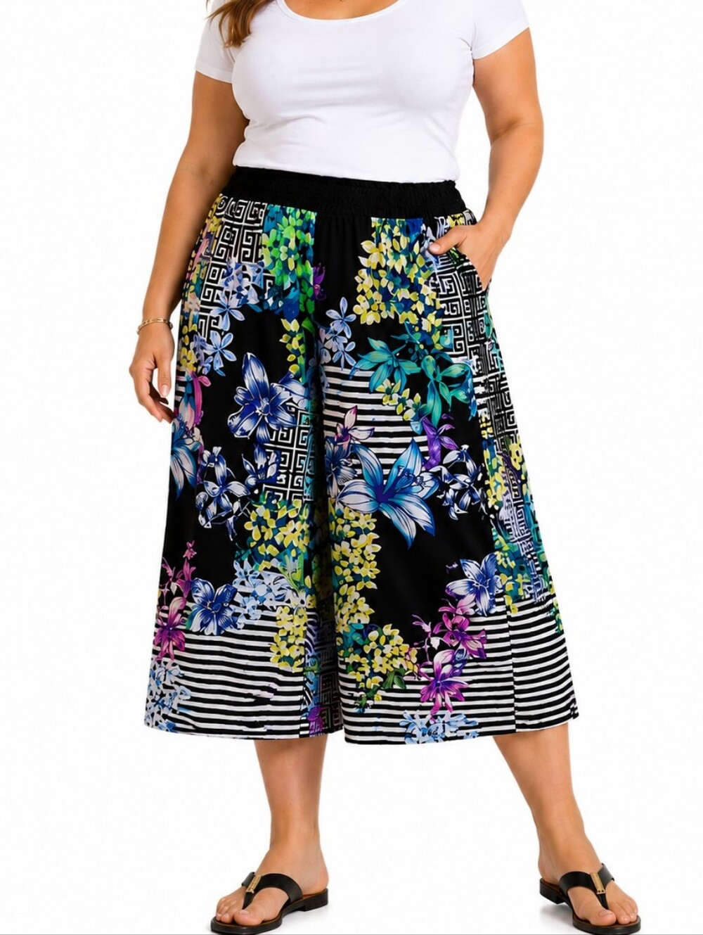 STITCH BTWEEN | Women's Multi-Pattern Wide-Leg Palazzo Pants Size 14